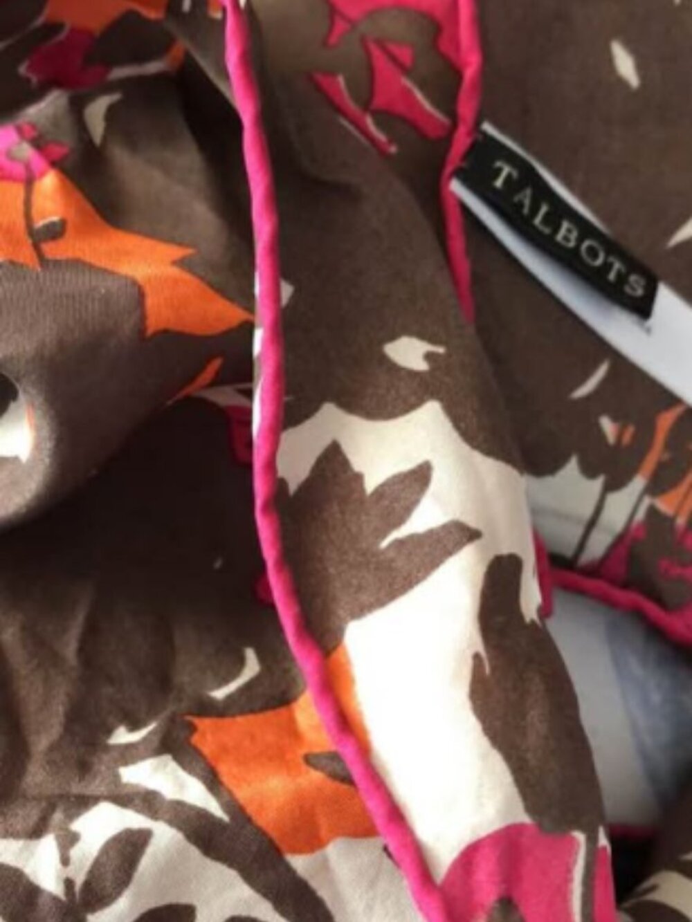 Talbots: Silk Scarf Pink Orange Floral - Picture 2 of 3